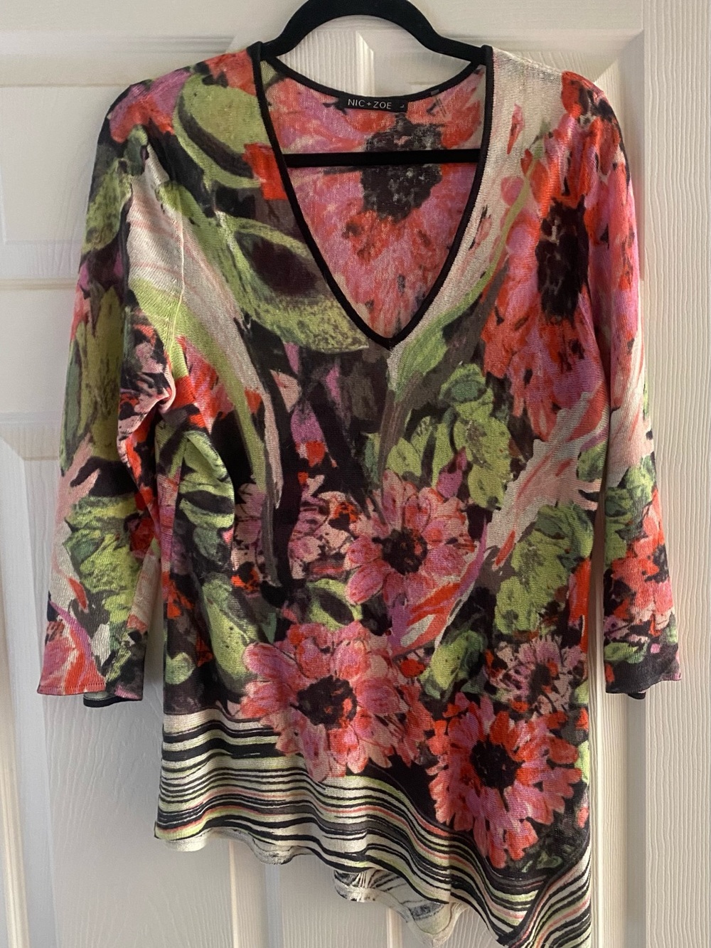 Nic Zoe Women Large Pink Linen Pullover Casual Floral Knit
Breathable